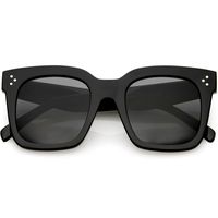 zeroUV - Bold Flat Lens Oversized Square Frame Horn Rimmed Sunglasses 50mm (Shiny Black/Smoke)