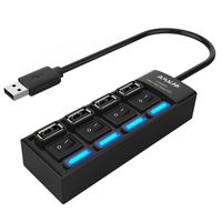 AMALINK USB Hub, 4 Ports USB 2.0 Charger Hub with Individual Switch Compatible with Laptops, Desktops, Tablet, U Drive, Mobile Phone, Mouse