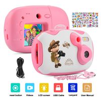 AMKOV DIY Kids Camera Rechargeable Digital Mini Camera Children Creative Camcorders with 1.44 Inch LCD Screen, Video Recorder, Reset Button, 2 Covers & Stickers, Perfect Gifts for Girls/Boys-Pink