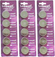 Loopacell CR2450 Lithium 3V Batteries, 5 on a card (3 Cards - 15 Batteries)