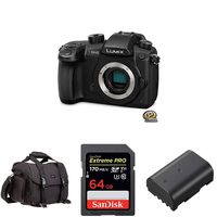 PANASONIC LUMIX GH5 4K Digital Camera, 20.3 Megapixel Mirrorless Camera with SanDisk 64GB Extreme PRO Card & AmazonBasics Large DSLR Camera Gadget Bag & DMW-BLF19 Lithium-Ion Battery Pack
