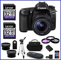 Canon EOS 80D DSLR Camera with EF-S 18-55mm f/3.5-5.6 is STM Lens + 32GB Memory Cards (2X) + 58mm Telephoto & Wide Angle Lenses + Spare Battery and More