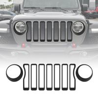 Matt Black Front Grille Grill Inserts & Headlight Covers Trim for Jeep Wrangler JL Sport/Sport S 2018 2019