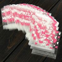 RAYNAG 200 Pcs Resealable Cellophane Bags Self Adhesive Cookie Cello Bags Lovely Heart-Shaped Printed Poly Candy Bags for Dessert, Party Treats, Bakery, Candle, Soap, 3.74"x2.75"