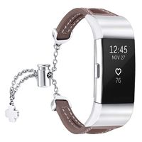 fastgo Compatible with Fitbit Charge 2 Bands, Slim Breathable Lightweight Replacement Leather Wristband Bracelet Sport Straps Compatible with Charge 2 HR Band for Women (Tan)