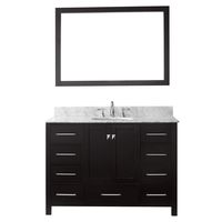 Virtu USA Caroline Avenue 48 inch Single Sink Bathroom Vanity Set in Espresso w/Round Undermount Sink, Italian Carrara White Marble Countertop, No Faucet, 1 Mirror - GS-50048-WMRO-ES