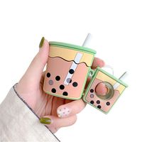 BONTOUJOUR AirPods Case, Super Cute Creative Drink Milk-Tea Cup Shape TPU Silicone Cover Protective Skin for Apple AirPods+Finger Lanyard-Green