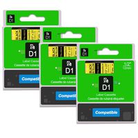 Replace 1/2 Inch Dymo Refill D1 Labels Tape Black on Yellow 45018,(12mm) W x 23 Feet(7m) L,Labeling Tape Compatible for DYMO LabelManager PnP 260P 210D 280 420P 160 450D 360D 500TS Label Maker,3 Pack