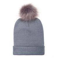 Bolayu Sexy Women Keep Warm Winter Fur Ball Knitted Wool Beanie Hemming Hat Cap (Gray)