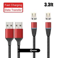 NetDot Gen12 Micro USB Magnetic Fast Charging Data Transfer Cable Compatible with Android Device(3.3ft/2 Pack red)