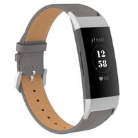 GAISHI Compatible with Fitbit Charge 3 Band, Charge 3 SE Band, Premium Leather Wristband Strap with Metal Adaptor for Women Men,Grey