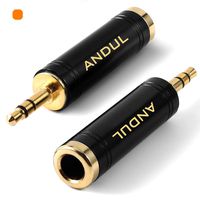 ANDUL 1/4'' to 3.5mm Stereo Pure Copper Headphone Adapter,3.5mm(1/8'') Plug Male to 6.35mm (1/4'') Jack Female Stereo Adapter for Headphone, Amp Adapte, Black 2-Pack