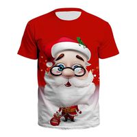 Pan Hui Men's 3D Printed Short Sleeve T Shirts Top Tees Print Casual Funny Tees Santa Claus Party Ugly Christmas Shirt Red