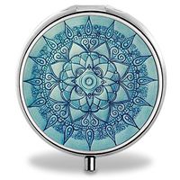 Compact 3 Compartment Medicine Case, IMLONE Customized Mandala Flower Pill Organizer Metal Pill Box Pill Container for Purse, Travelling and Daily Needs