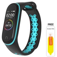 Mijobs Mi Band 3 Strap, Replacement Wristband for Xiaomi Mi Band 4 Sport Version Soft Silicone Wrist Strap Anti-Lost Perforation Double-Color Waterproof Replacement Wristband Strap (Black and Blue)
