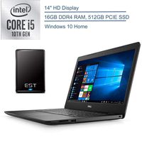 2020 Dell Inspiron 14" Laptop Computer, 10th Gen Intel Quad-Core i5 1035G4 Up to 3.7GHz(Beat i7-7500u), 16GB DDR4 RAM, 512GB PCIe SSD, AC WiFi, Windows 10, EST 500GB External Hard Drive