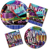New Years Eve Plates and Napkins - Set of Paper Plates and Napkins for New Years Eve - 64 Total Pieces