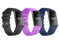 TiMOVO Band Compatible for Fitbit Charge 3, [3-Pack] Perforated Soft Silicone Adjustable Replacement Band Fit Fitbit Charge 3 Smart Watch - Black & Purple & Navy Blue