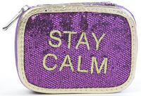 Miamica Trendy Embroidered Purple and Gold Glitter Sequin "STAY CALM" Pill Case Weekly Vitamins Travel Organizer Box