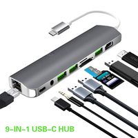 USB C Hub, 9 in 1 USB Type C Adapter with Gigabit Ethernet Port, PD Type C Charging Port, 4K HDMI, SD/TF Card Reader, 3 USB Ports, Audio Mic Jack, BOSICAN Portable USB-C Dock Compatible for MacBook
