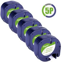 Airmall 5 Pack Replace DYMO LetraTag Refills 91330 10697 (S0721510), Self-Adhesive White Paper, Compatible with DYMO LetraTag Plus LT-100T LT-100H QX50 Label Maker, Black on White, 1/2 Inch x 13 feet