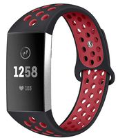 Silicone Bands Compatible with Fitbit Charge 3 Breathable Soft Replacement Silicone Sports Straps with Air Holes Small/Large (Small, Black-Red)