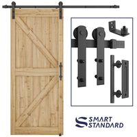 6.6 FT Heavy Duty Sturdy Sliding Barn Door Hardware Kit, 6.6FT Double Rail, Black, (Whole Set Includes 1x Pull Handle Set & 1x Floor Guide) Fit 36"-40" Wide Door Panel (I Shape Hanger)