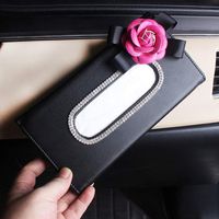 eing Car Sun Visor Tissue Box Holder Leather Camellia Crystal Flower Paper Towel Storage Bag Car Interior Accessories,Rose Red Flower