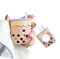 UnnFiko Super Cute Bubble Tea Airpods Case, 3D Cartoon Soft Silicone Protective Mini Bag Cute Creative Airpods 1 & 2 Charging Cover with Finger Loop (Purple, Airpods 1 & 2)