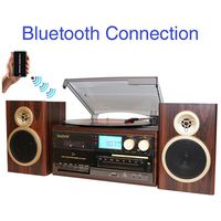 BT-28SPM Boytone, Bluetooth Classic Style Record Player Turntable with AM/FM Radio, CD/Cassette Player, 2 Separate Stereo Speakers, Record from Vinyl, Radio, and Cassette to MP3, SD slot, USB, AUX.