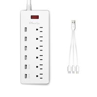 6 Outlets Surge Protector Power Strip 6 Smart USB Charging Ports, 6 Feet Long Cord Plus Customized Charging Cable for Home/Office/Hotel - White