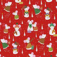 Caspari Christmas Mice Continuous Roll of Gift Wrapping Paper"Simon Says Red" 8-Feet, 1-Roll