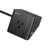KPSTEK Small Flat Plug Power Strip with 3 USB Ports, 2-Outlet Desktop Charging Station (1875W) with 5ft Extension Cord for Travel, Cruise Ship, Dorm Room, Home and Office, Black - KS2312