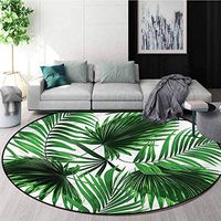 RUGSMAT Palm Leaf Warm Soft Cotton Luxury Plush Baby Rugs,Vivid Leaves Growth Design Non-Slip Fabric Round Rugs for Living Room Diameter-47