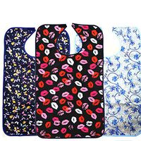 JINTAOFA Adult Bibs, Senior Citizens Bibs Dining Clothing Protectors, Adult Mealtime Protector, Patient Bibs, Adult Waterproof Washable Bibs, Lip Butterfly Pattern Flower 3 Pack
