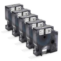 Replace Dymo 18053 Rhino Heat Shrink Tube, 3/8'' Heat Shrink Tubing Work with Dymo Rhino 5200 4200 6000 5000 Industrial Label Maker and LabelWriter, Black on White, 3/8 Inch(9mm) x 4.9 Feet, 5-Pack