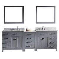 Virtu USA Caroline Parkway 93 inch Double Sink Bathroom Vanity Set in Grey w/Round Undermount Sink, Italian Carrara White Marble Countertop, No Faucet, 2 Mirrors - MD-2193-WMRO-GR