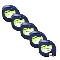 5 Pack Replace DYMO LetraTag Labeling Refills Paper Labels Tapes Self-Adhesive for DYMO LT Label Makers, Black Print White, 13 feet + 3.28 feet, 12mm x 4m + 1m