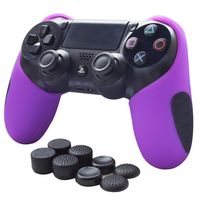 Skin Compatible for PS4 Controller Pandaren Soft Silicone Thicker Half Skin Cover Grip for PS4 /Slim/PRO Controller (Purple Skin X 1 + Thumb Grip X 2)