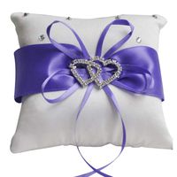 bromrefulgenc 10x10cm Romantic Bridal Wedding Ring Pillow Double Heart Ribbon Wedding Ceramony Pocket Ring Pillow Cushion Cushion Decor Purple