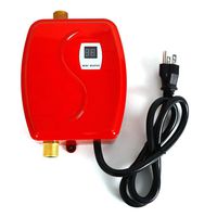 Mini Instant Electric Tankless Hot Water Heater Shower LCD Digital Display Leakage Protection 3 Seconds Instant Heating for Hotel Bathroom Kitchen Washing 3000W 110V (US STOCK) (Red)