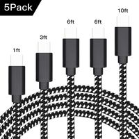 YaLiu USB Type C Cable 5Pack (1/3/6/6/10FT), Fast Charging Nylon Braided Charger Cord for Samsung Galaxy Note 10 9 S10 S10+ S10e S9 Moto G7/G7 Power G6/G6