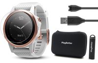 PlayBetter Garmin Fenix 5S Sapphire (Rose Gold with White Band) Power Bundle | Includes HD Screen Protectors, Hard Case & PlayBetter Portable Charger | Multi-Sport Watch, Sapphire | Bundle