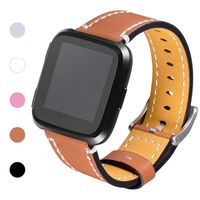 Henoda for Fitbit Versa Classic Leather Accessory Bands for Women Men, Genuine Leather Wristband Replacement Strap for Fitbit Versa Fitness Smart Watch Brown