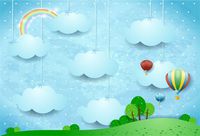 OFILA Kids Backdrop 7x5ft Cartoon Rainbow Clouds Hot Air Balloons Baby Shower Party Background Newborn Baby Photography Children Room Wallpaper Birthday Party Preschool Event Toddlers Shoot Video Prop