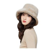 KAIXLIONLY Women Bucket Hat Winter Faux Fur Hat Fisherman Hat Plush Warmer Beanie Vintage Fedoras Visor Caps (Beige)