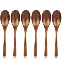 Wooden Spoon for Eating, Rice Soup Spoons, 6 Pieces AOOSY Korean Natural Eco-friendly Tableware Cutlery Ellipse Wooden Coffee Tea Spoon (6 pieces Korean Rice Spoons)