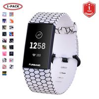 FunBand Compatible with Fitbit Charge 3 Strap Bands,Unique Elegant Floral Pattern Printed Soft Silicone Sport Adjustable Replacement Bracelet for Fitbit Charge 3 Fitness Activity Wristband