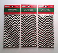 Christmas House Disposable Paper Straws - Red and Green Foil Candy Cane Stripped - 45 Count