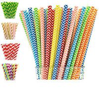 Paper Straws by Party Girl Kim - 200 Box | Fiesta Party Decorations | Lemonade Stand Supplies | Decorative Cute Colorful Drinking Straws - Eco Friendly Biodegradable Straws (Rainbow Chevron)